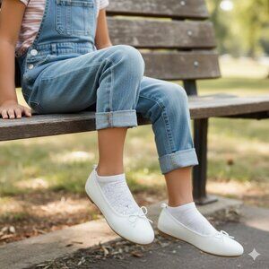 Cat & Jack White Ballet Flats with Bow - Girls Size 4 - Dress Shoes